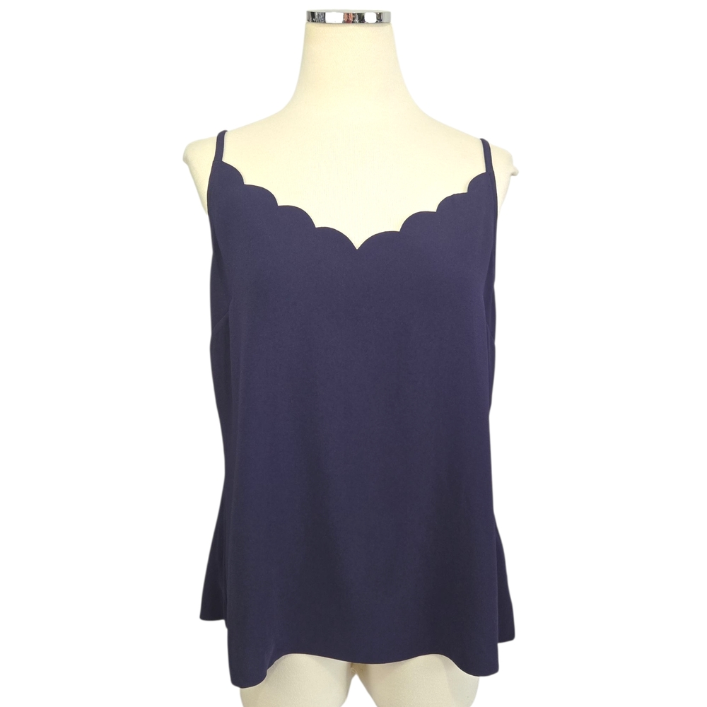 Ted Baker Siina Cami Top TED 4 US 10 Navy Blue Scallop Neck Spaghetti Strap NWT